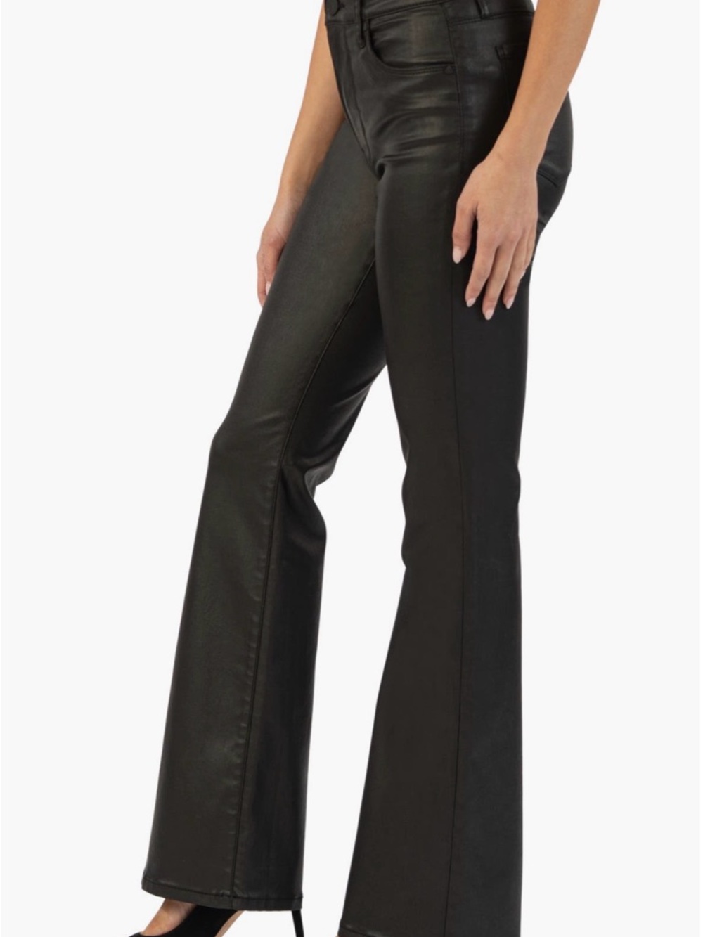 Kut from the Cloth Ana Black Faux Leather Flare Pants 8 Petite